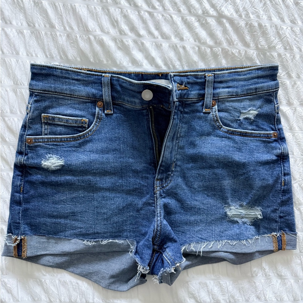 H&M Blue Distressed Jean Shorts